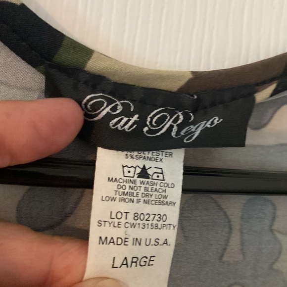 Pat Rego Camo Maxi Dress Size Large Made in USA Stretch Sleeveless - Picture 7 of 13
